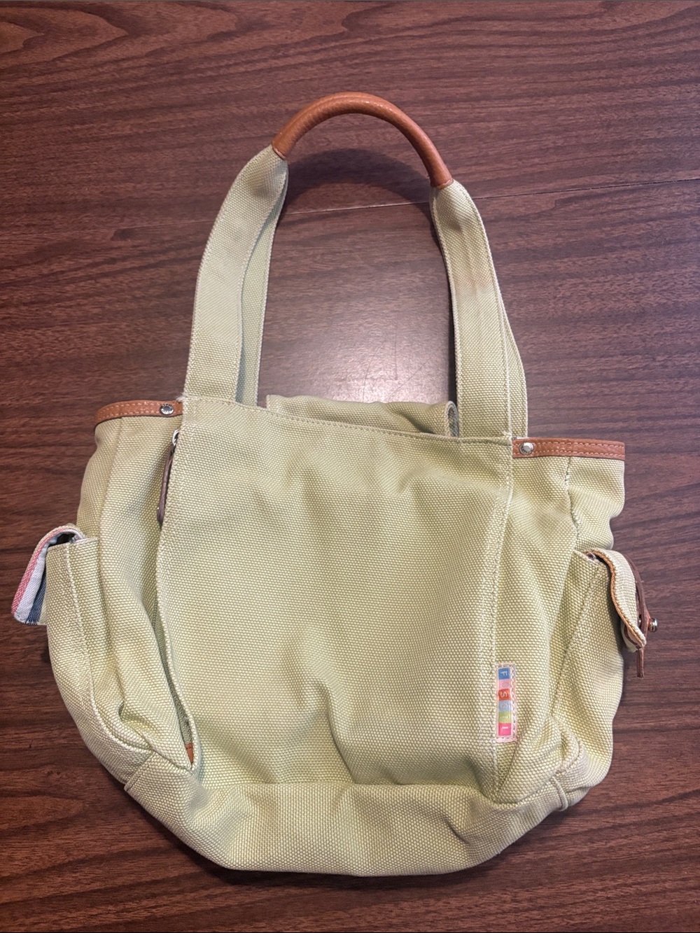 Fossil VINTAGE Canvas Tote Bag in Light Green with Leather Trim